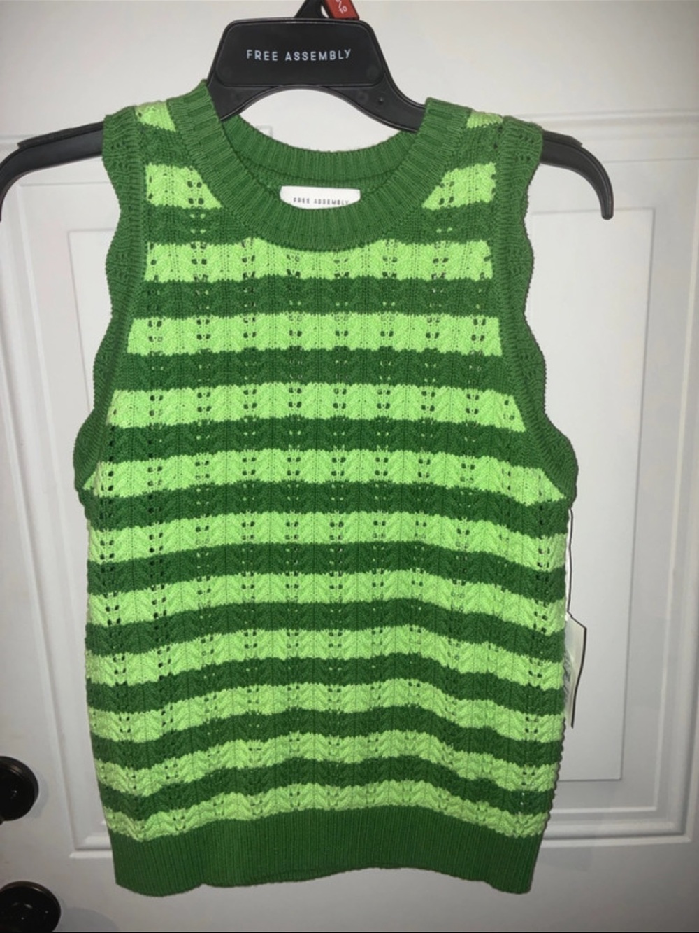 Free Assembly Green Striped V-Neck Sweater Vest